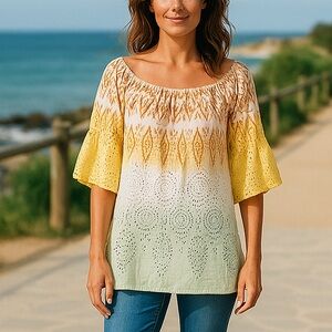 Cake Couture Eyelate Bell Sleeves Mini Dress Tunic Swim Cover Size M‎